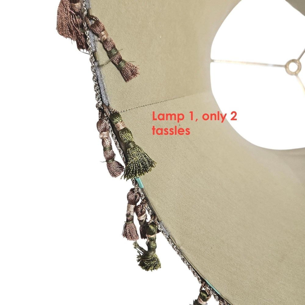 Vintage 1960s Hollywood Regency Lampshade Pair with Tassels, Green Acetate Satin - Picture 10 of 10
